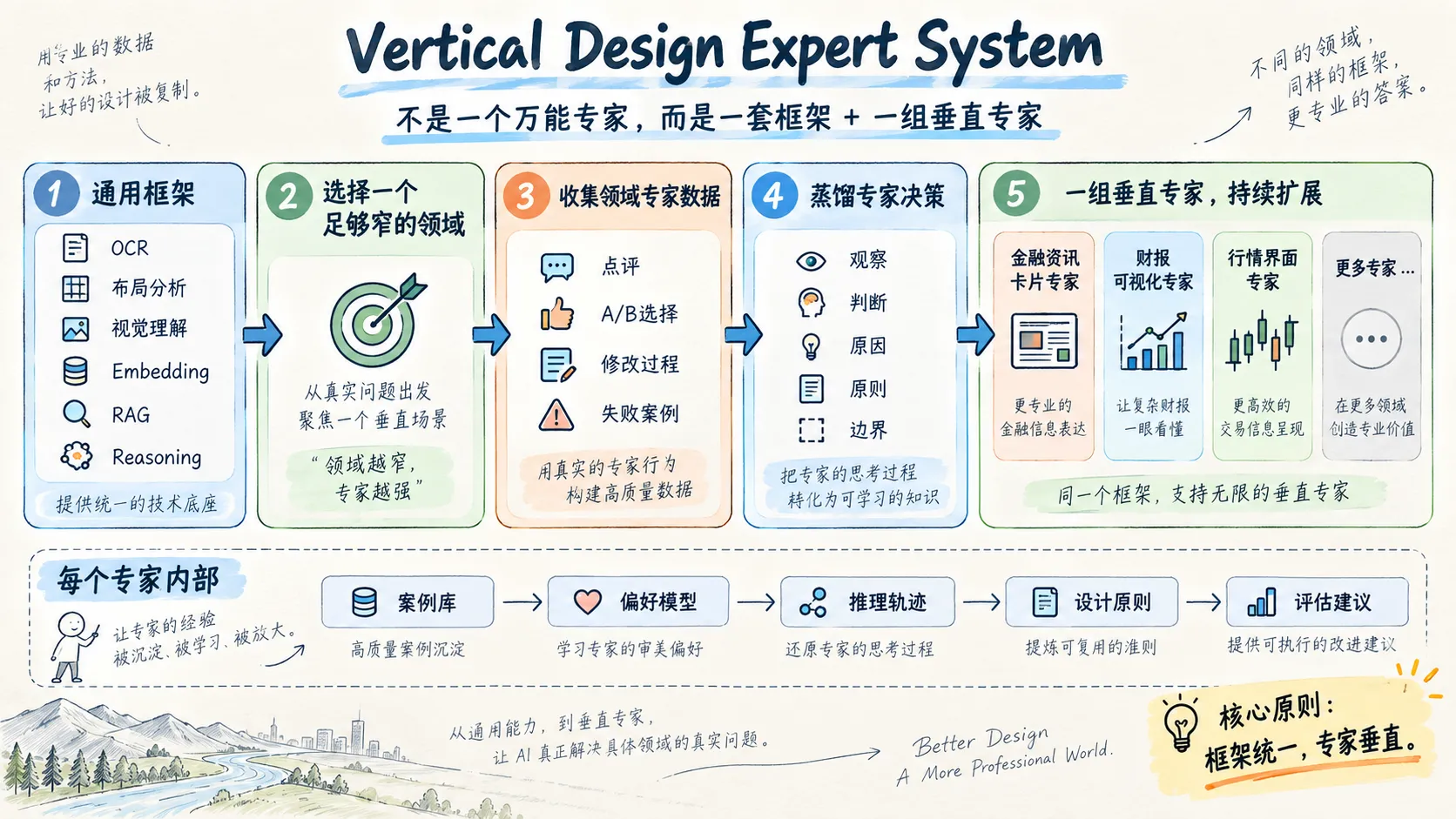 垂直领域设计专家系统:共用基础框架,围绕具体领域积累专家案例、偏好和评价依据