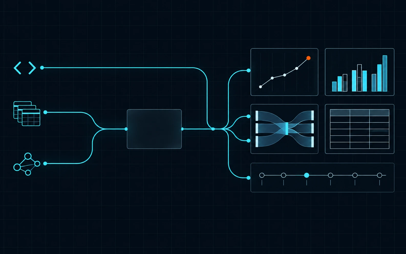 Illustration: three kinds of callers reach one platform that renders financial charts